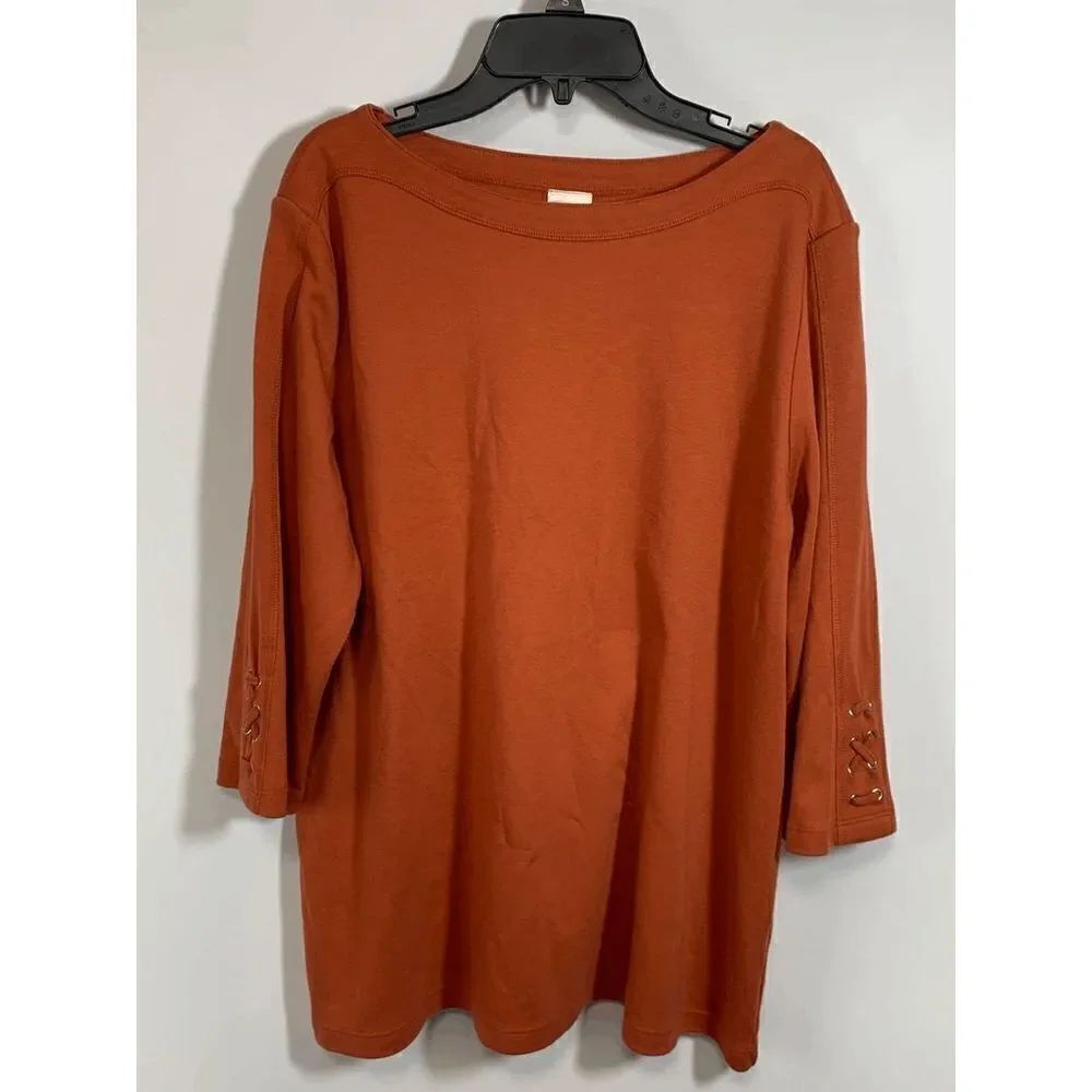Blair Womens Blouse Quarter Sleeve Scoop Neck Orange Large